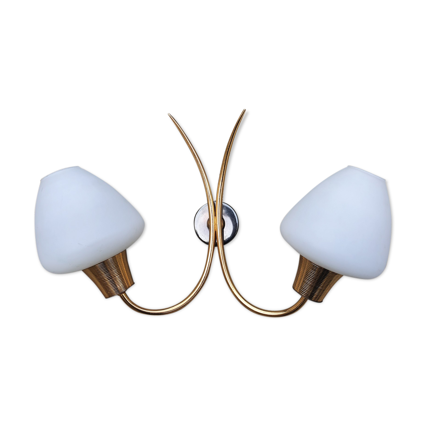 Double wall light, brass and opaline, Maison Arlus, 1950s