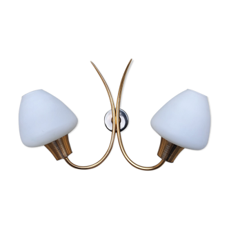 Pair double appliques, brass and opaline, arlus house, 50s