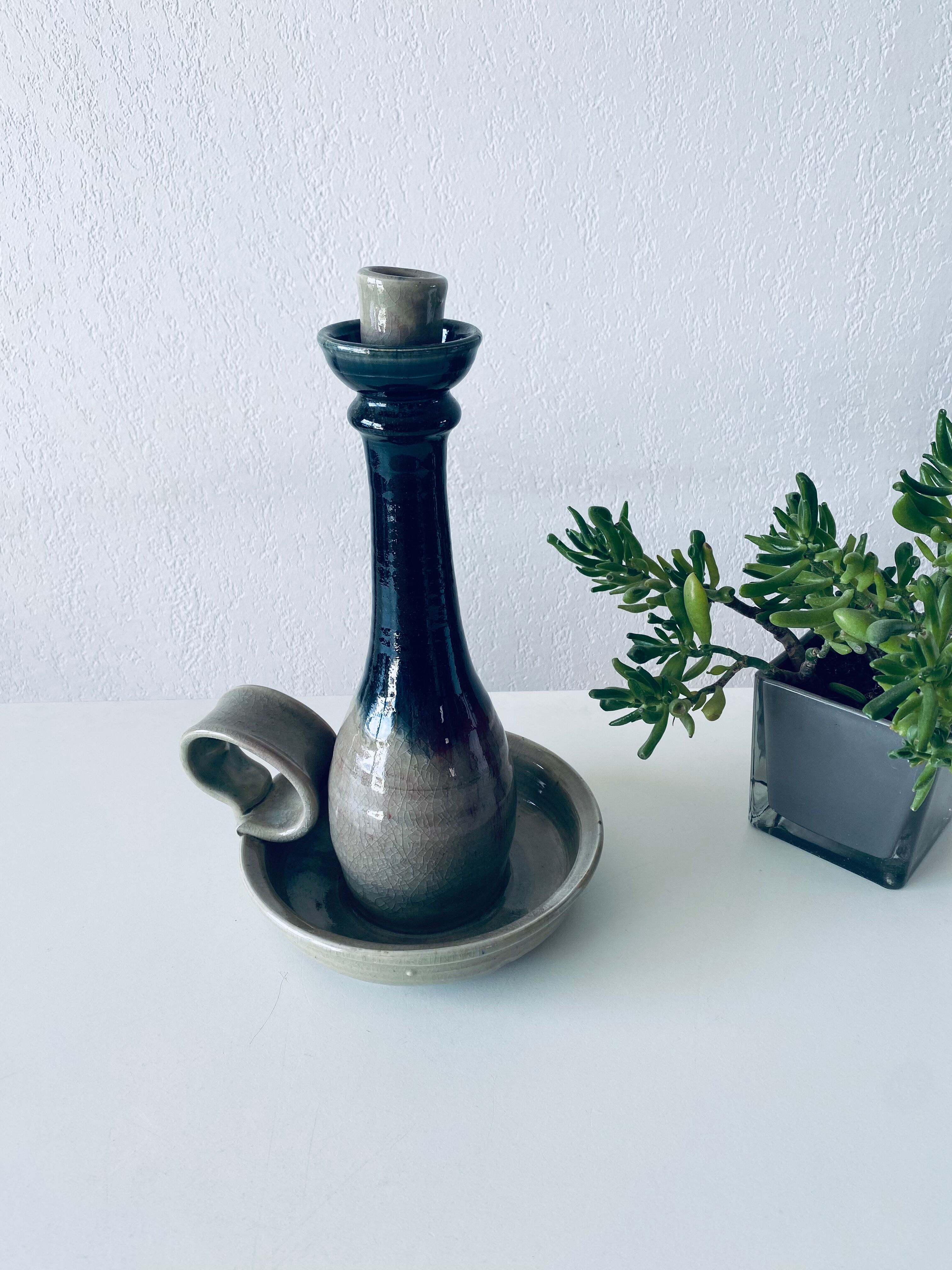 Candle holder in glazed ceramic