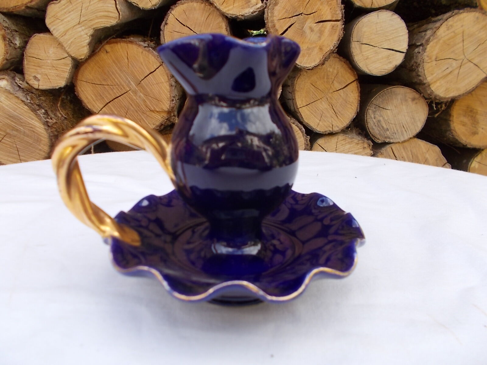 Blue and gold ceramic candlestick