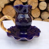 Bougeoir en faience bleu et or