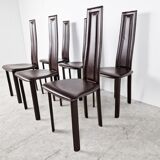 Vintage brown leather dining chairs, set of 6, 1980s