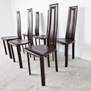 Vintage brown leather dining chairs, set of 6, 1980s