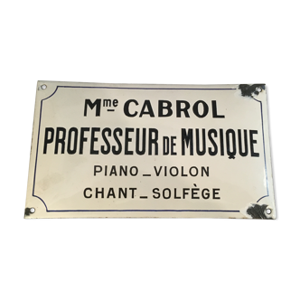 Ancienne plaque émaillée professeur de musique