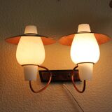 2 wall lamps from the 60s, modernist, copper and opaline