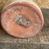 Vintage Beige Glazed Terracotta Vase with Relief Flower Decoration