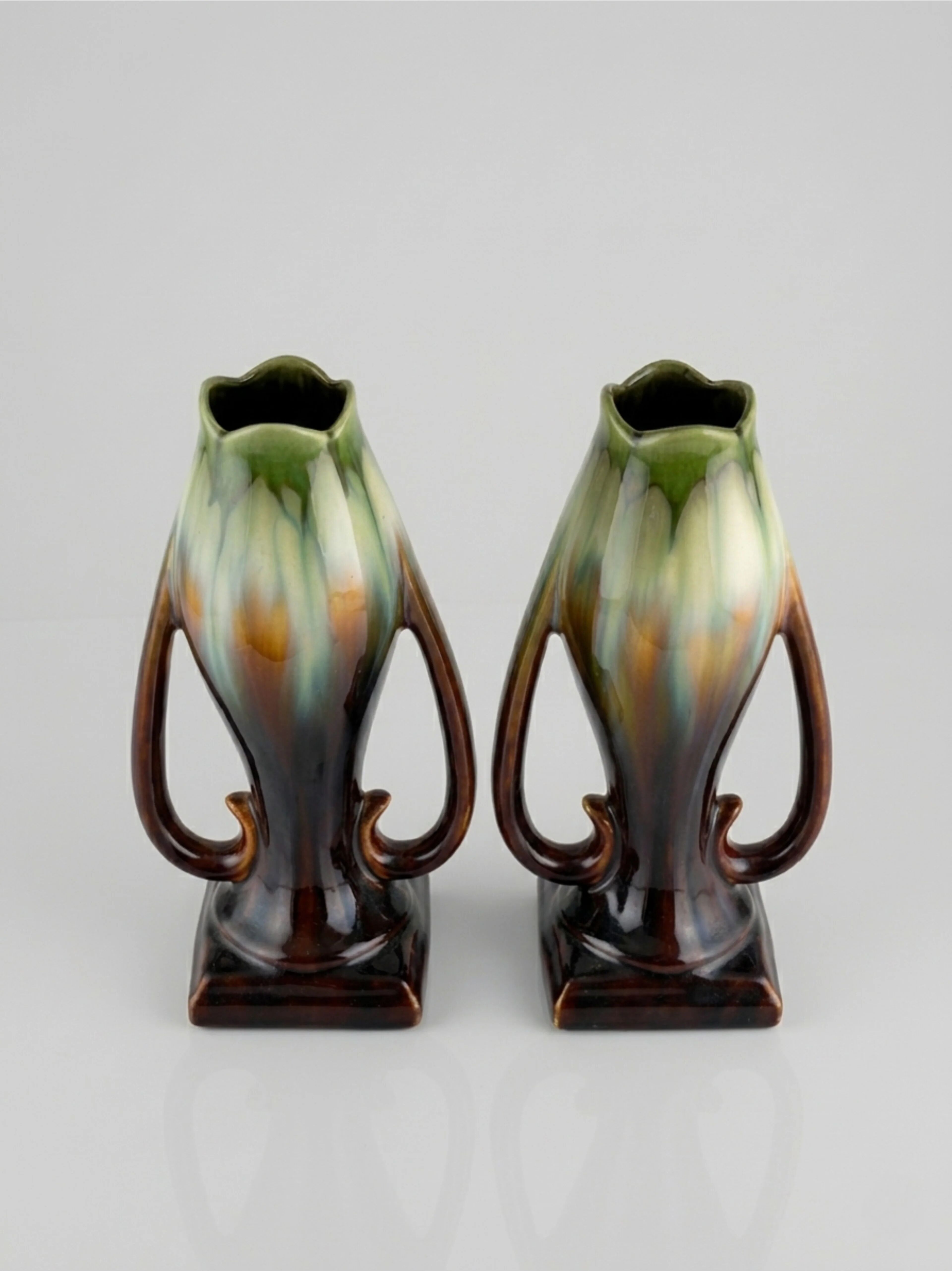 Pair of Art Deco vases – Thulin pottery – flamed glaze - 29cm