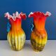Lot de 2 vase type murano verre soufflé fleur bleu