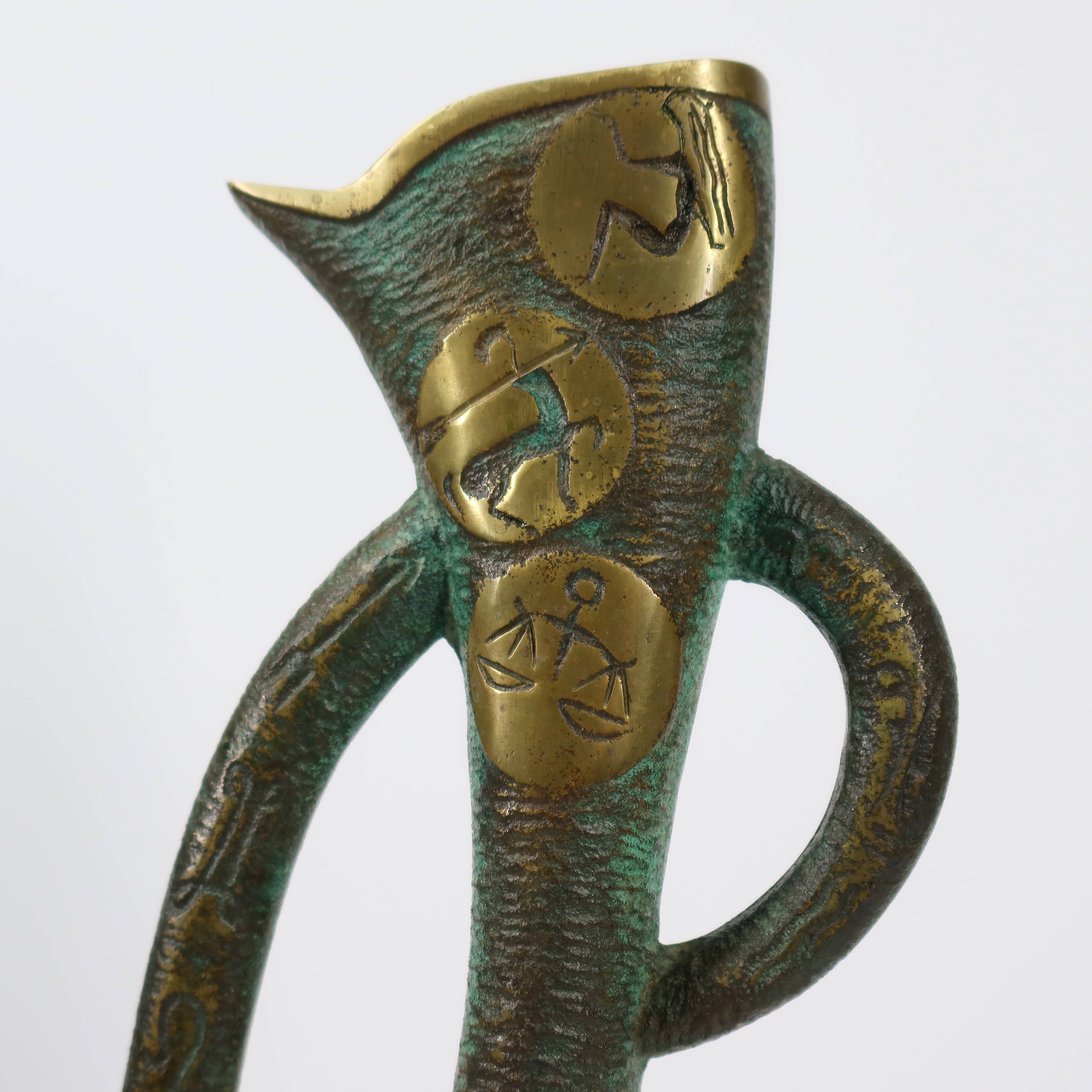 Brutalist Bronze Vase with the Twelve Signs of the Zodiac