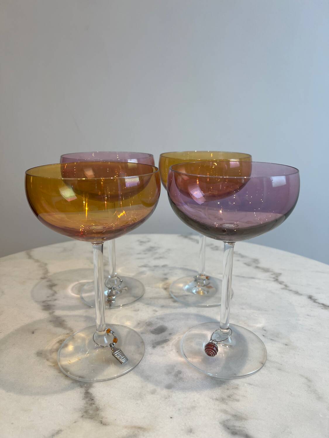 Set of 4 vintage coloured stemmed glasses