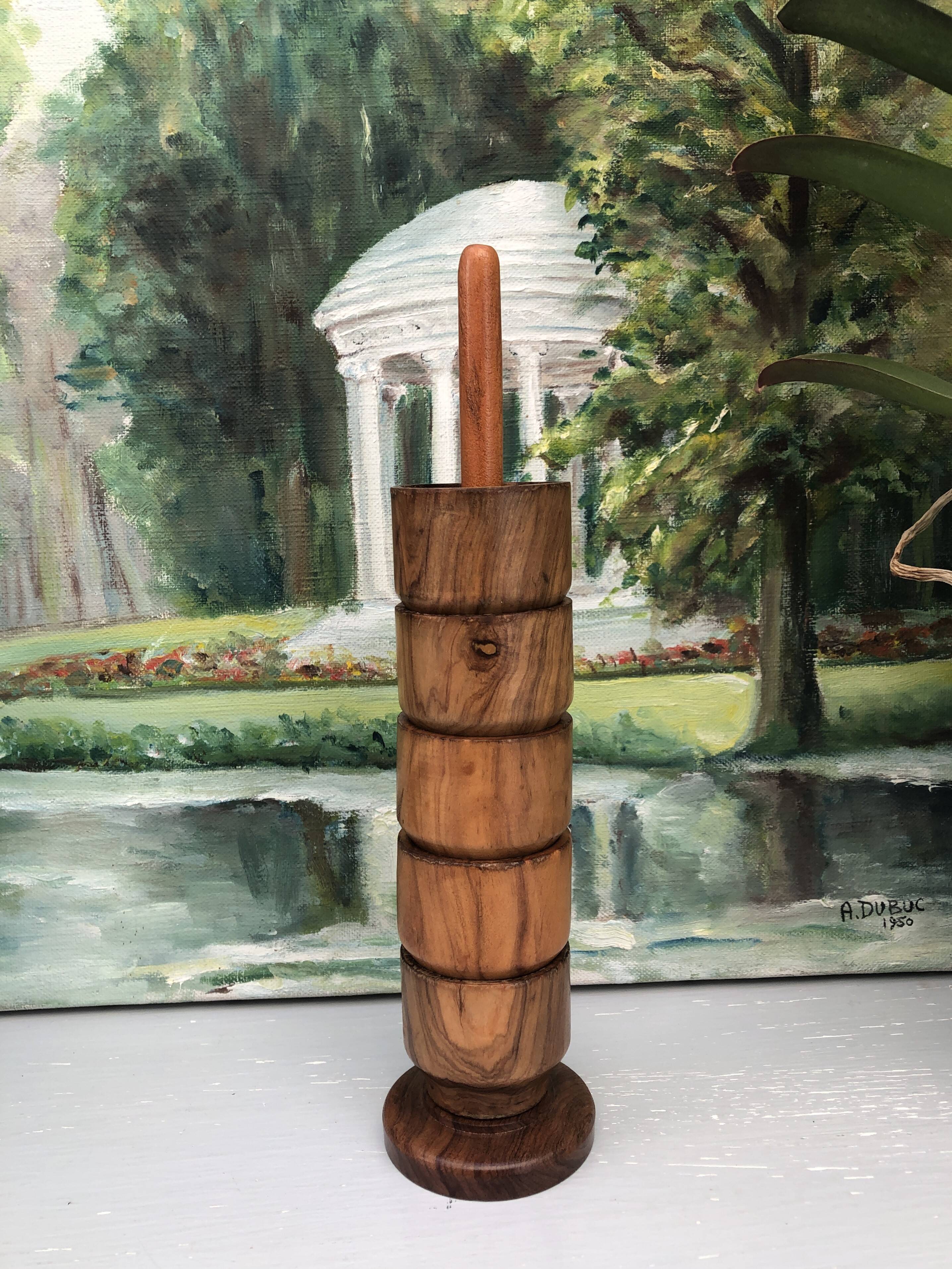 Five olive wood egg cups