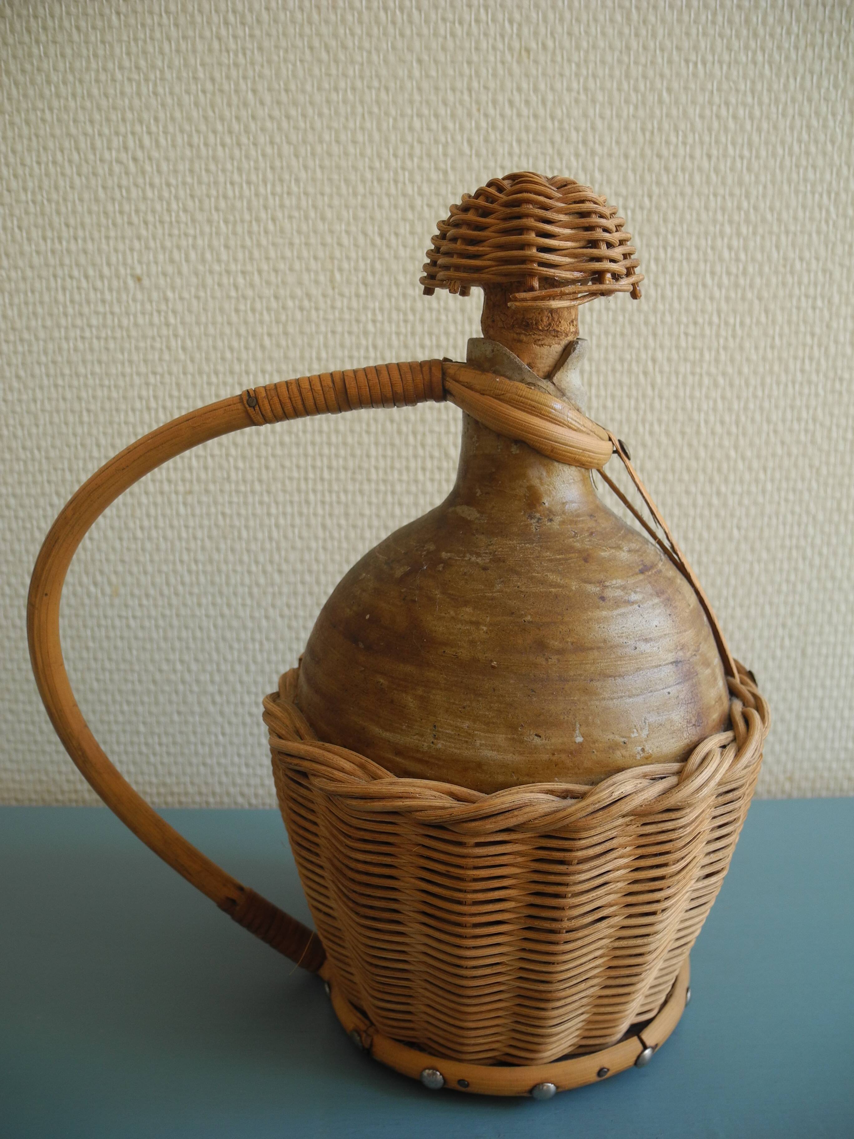 old stoneware bottle wicker vintage decoration stoneware bottle wicker