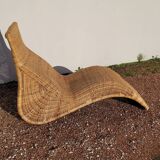 Vintage rattan chaise longue deck chair - 1970s