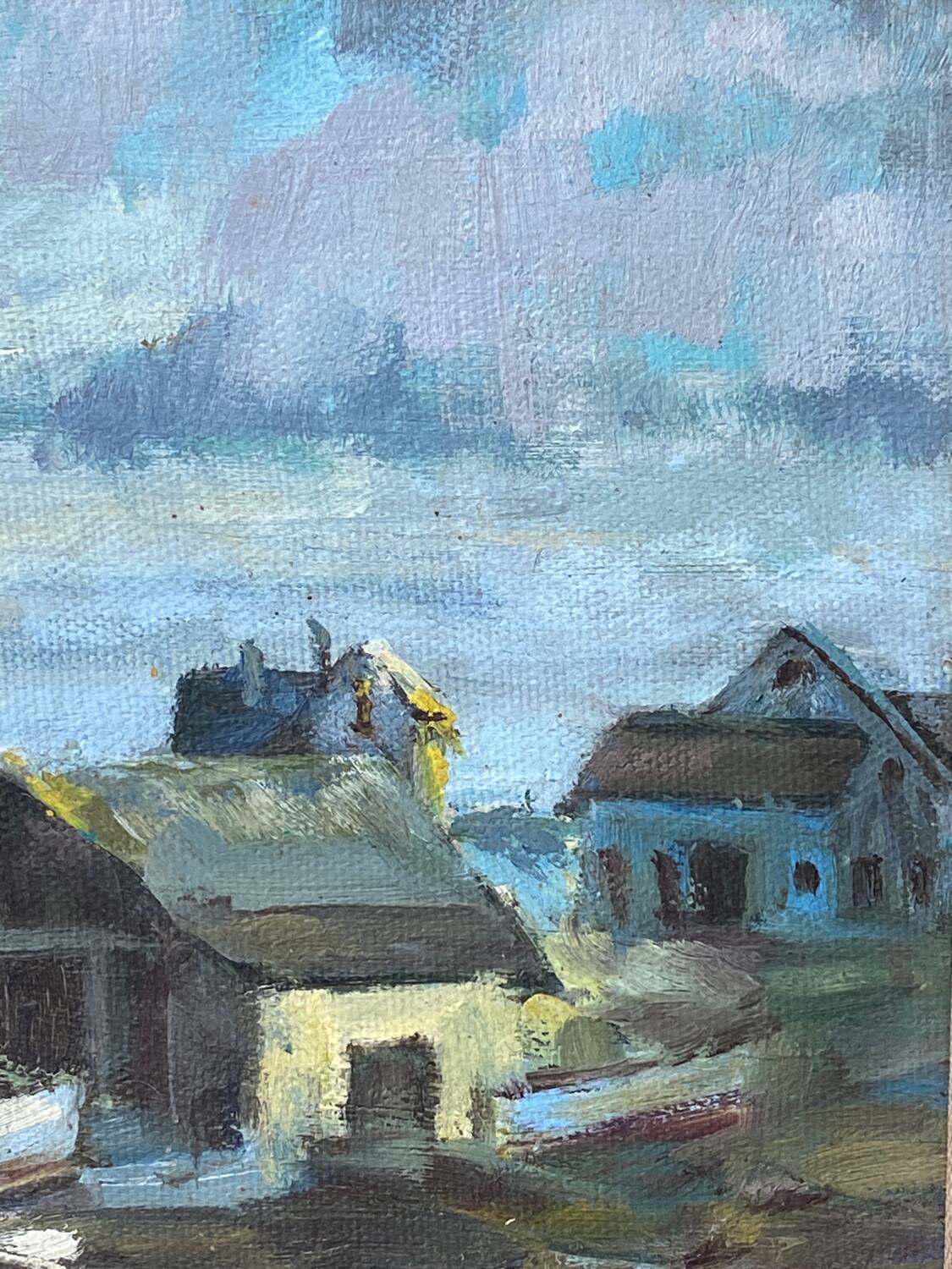 Oil on canvas, seaport scene