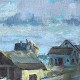 Oil on canvas, seaport scene