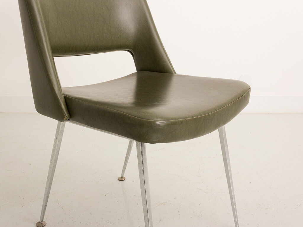 Vintage chairs imitation leather green khaki metal foot
