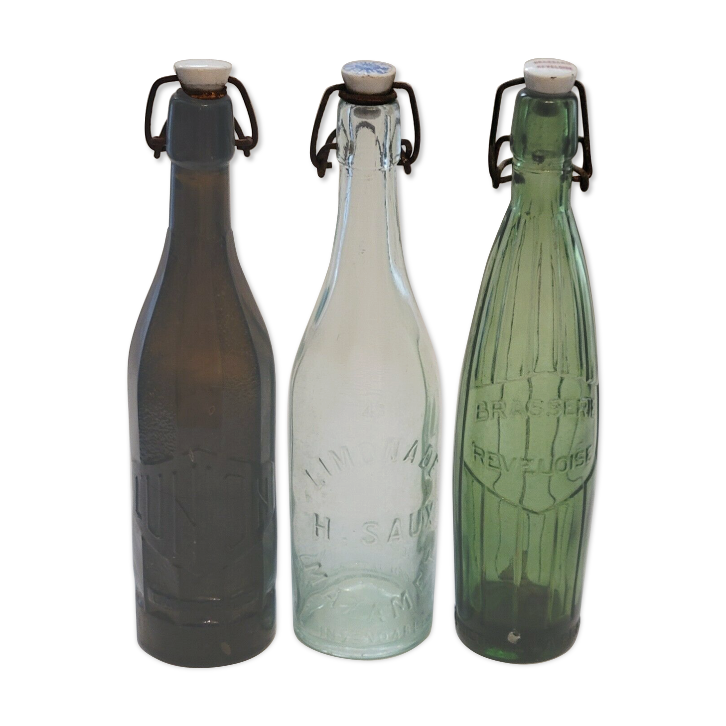 Set of 3 old bottles lemonade / water / beer / soda