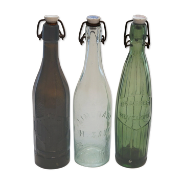 Lot de 3 bouteilles anciennes limonade / eau / bière / soda