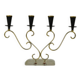 Chandelier en laiton avec base en verre artistique par Gunnar Ander pour Ystad-Metall, Suède, années 1950.