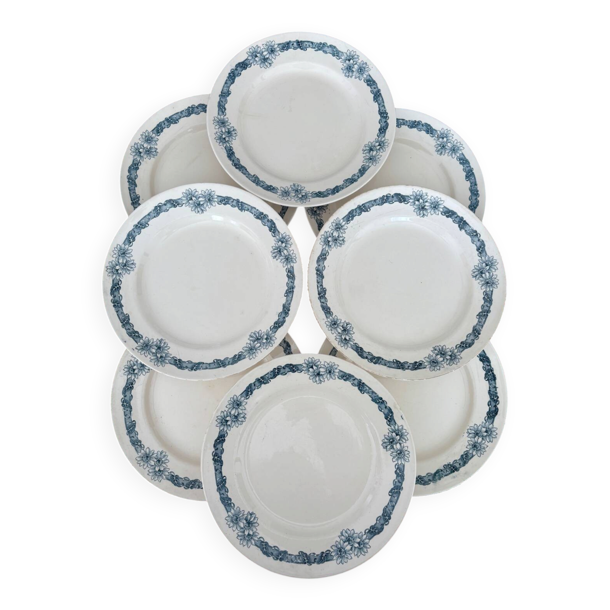 Set of 8 flat plates in Longchamp ironstone model Denise.