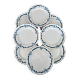 Set of 8 flat plates in Longchamp ironstone model Denise.