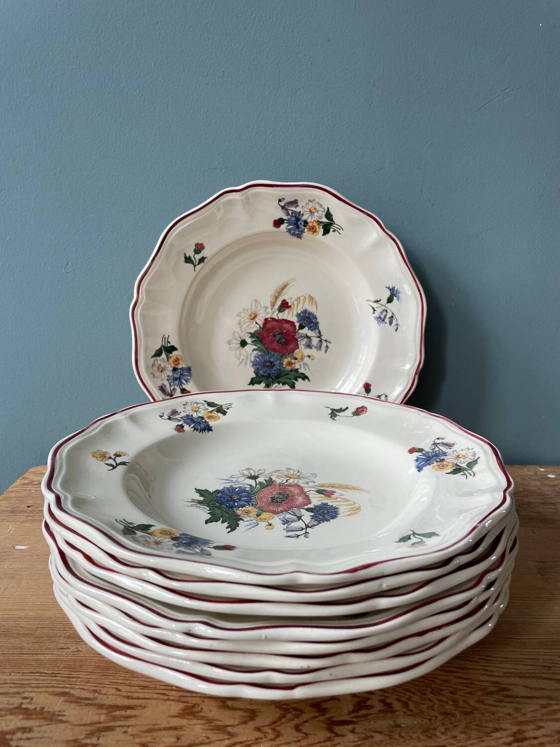 Series of 9 Sarreguemines France soup plates, Agreste collection