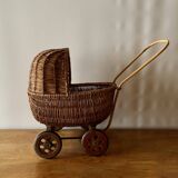 Old wicker dolls' pram - wooden wheels