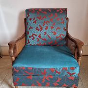 Bridge armchair in wood and cane from the 1950s.