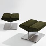 Pair of ottomans by Paul Geoffroy, brushed steel and alcantara, 1975