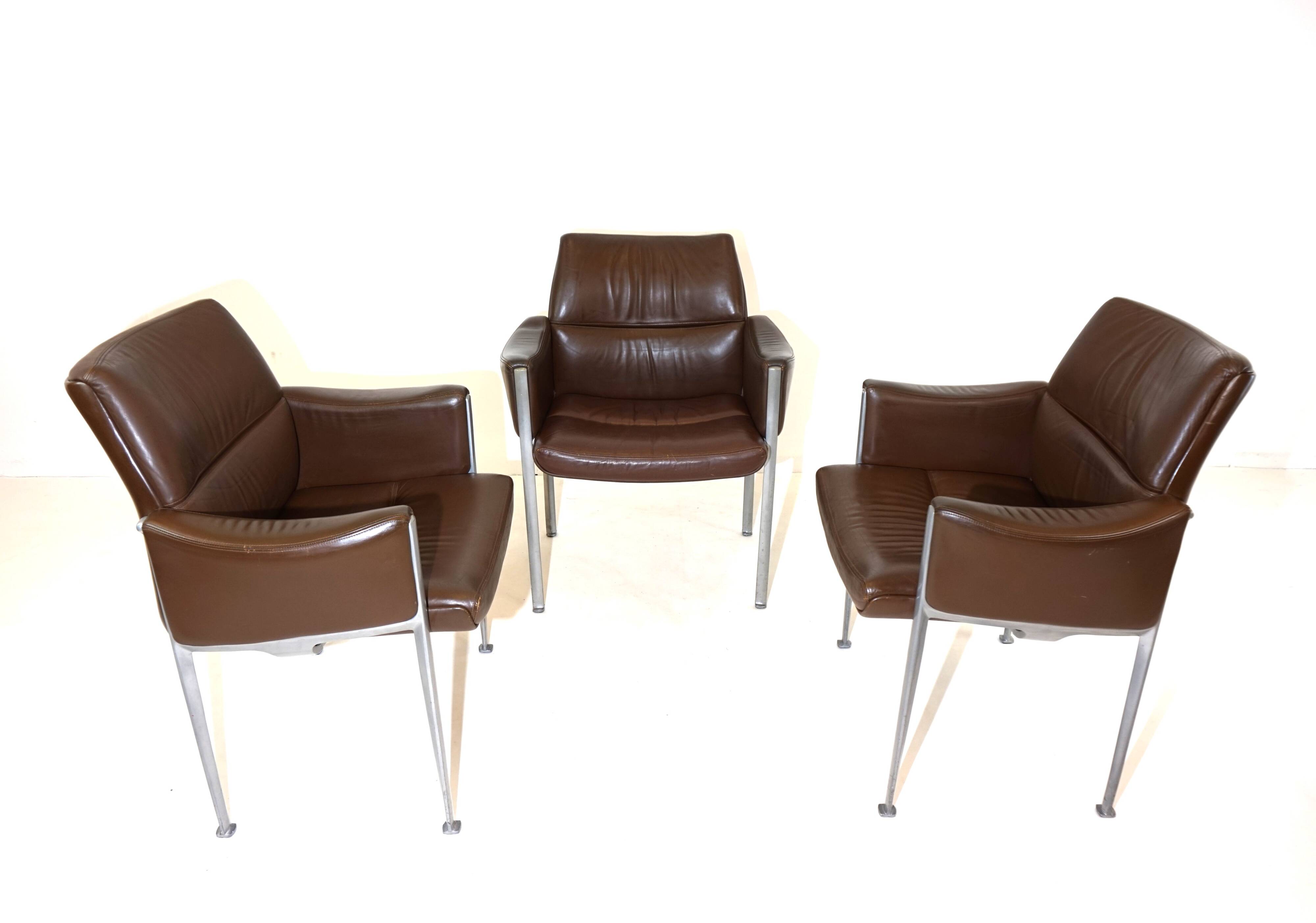 Röder Söhne Set of 3 leather office/dining room chairs by Miller Borgsen