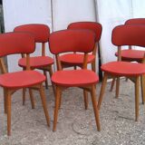 Set of 6 vintage red leatherette chairs