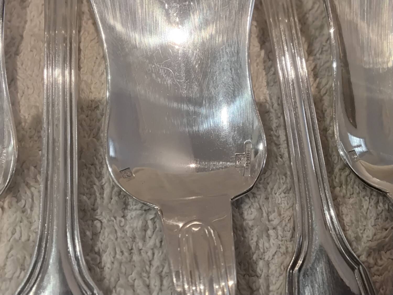 12 silver-plated metal ice cream scoops, Christofle silversmith, Chinon pattern