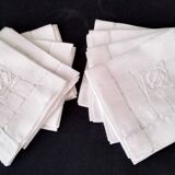 8 Linen napkins with openwork and monogram, size 51 x 57 cm