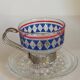Four vintage coffee cups screen printed glass and metal