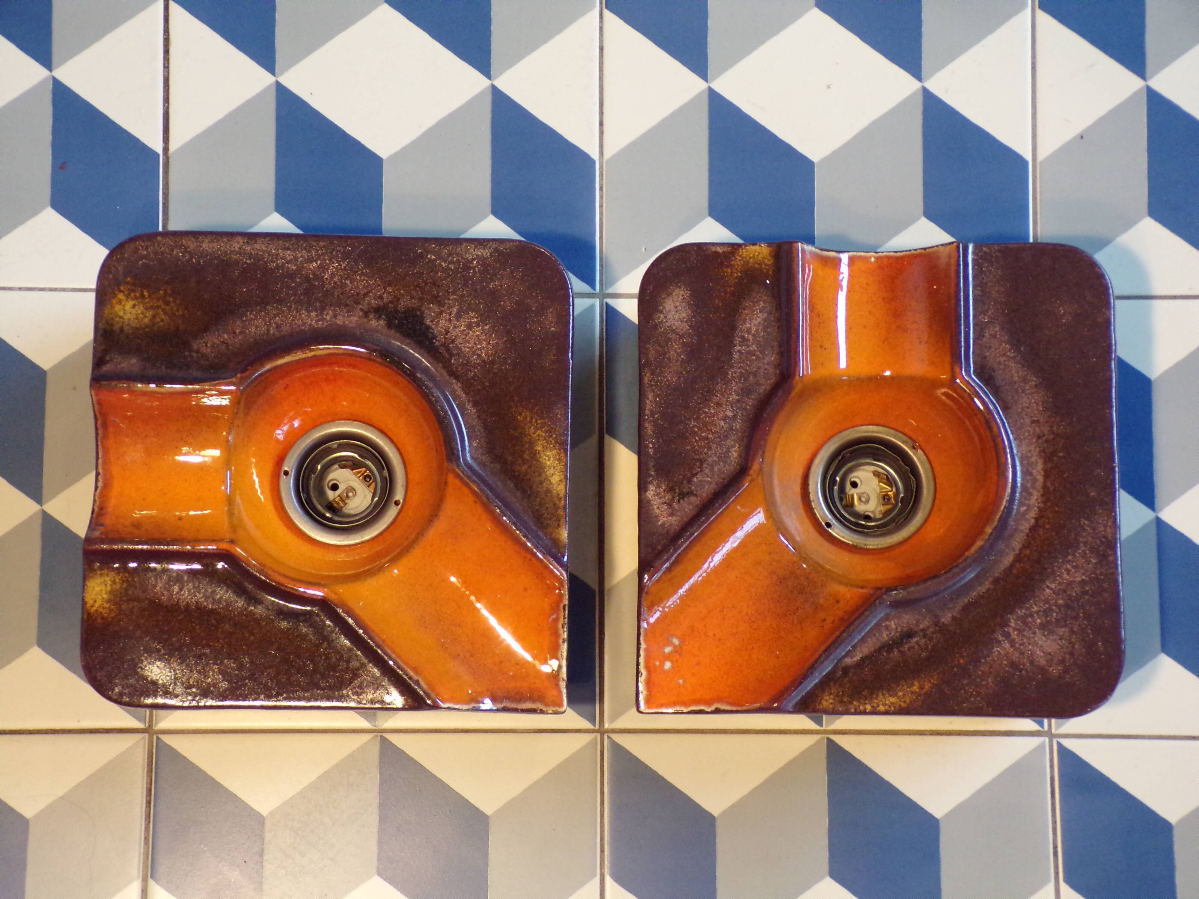 Pair of ceramic wall lights 1970 Pan Leuchten