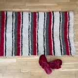 Set of two Romanian wool fluffy rugs with stripes made by hand
