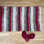 Set of two Romanian wool fluffy rugs with stripes made by hand