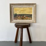 Tableau "Village" M.Bellini, Huile sur Panneau signé