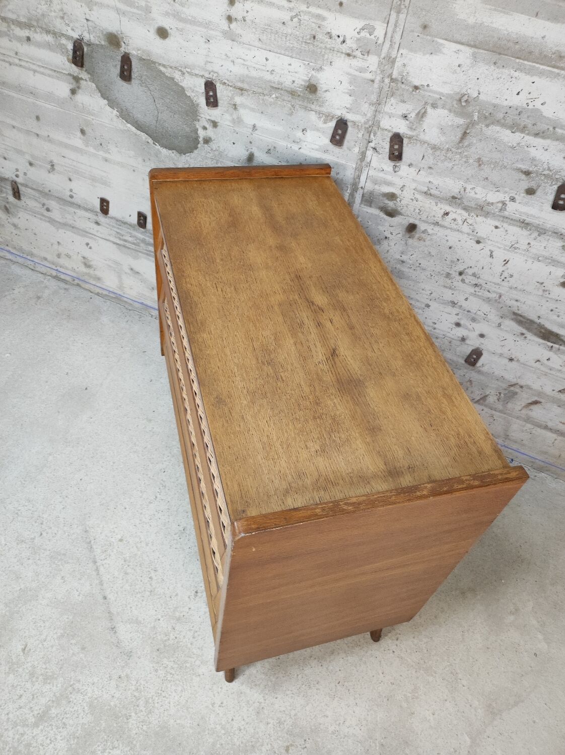 Vintage wood and rattan chest of drawers
