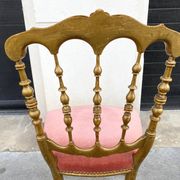 Napoleon III chair in gilded wood and pink velvet, old Chiavari wooden chair