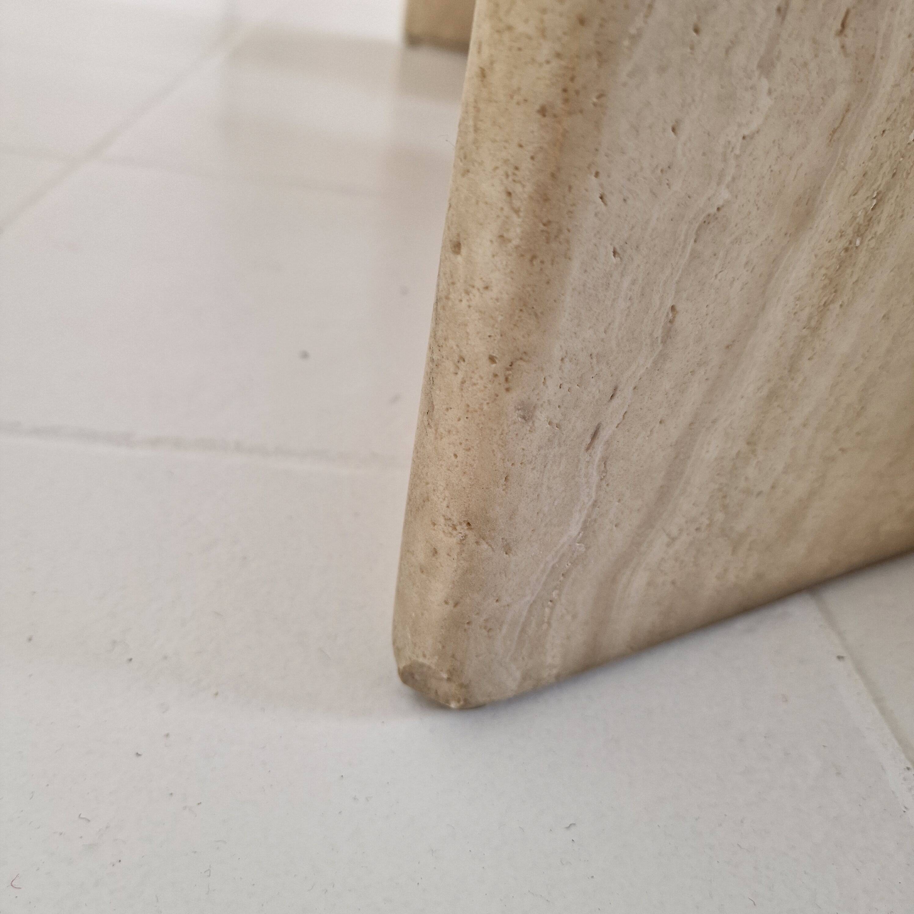 Robust Italian Travertine Coffee Table With two 3-leg Feet, 1980s