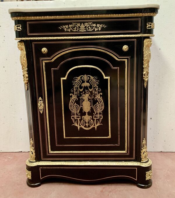 Meuble a hauteur d'appui napoléon iii en bois et marqueterie de laiton xix