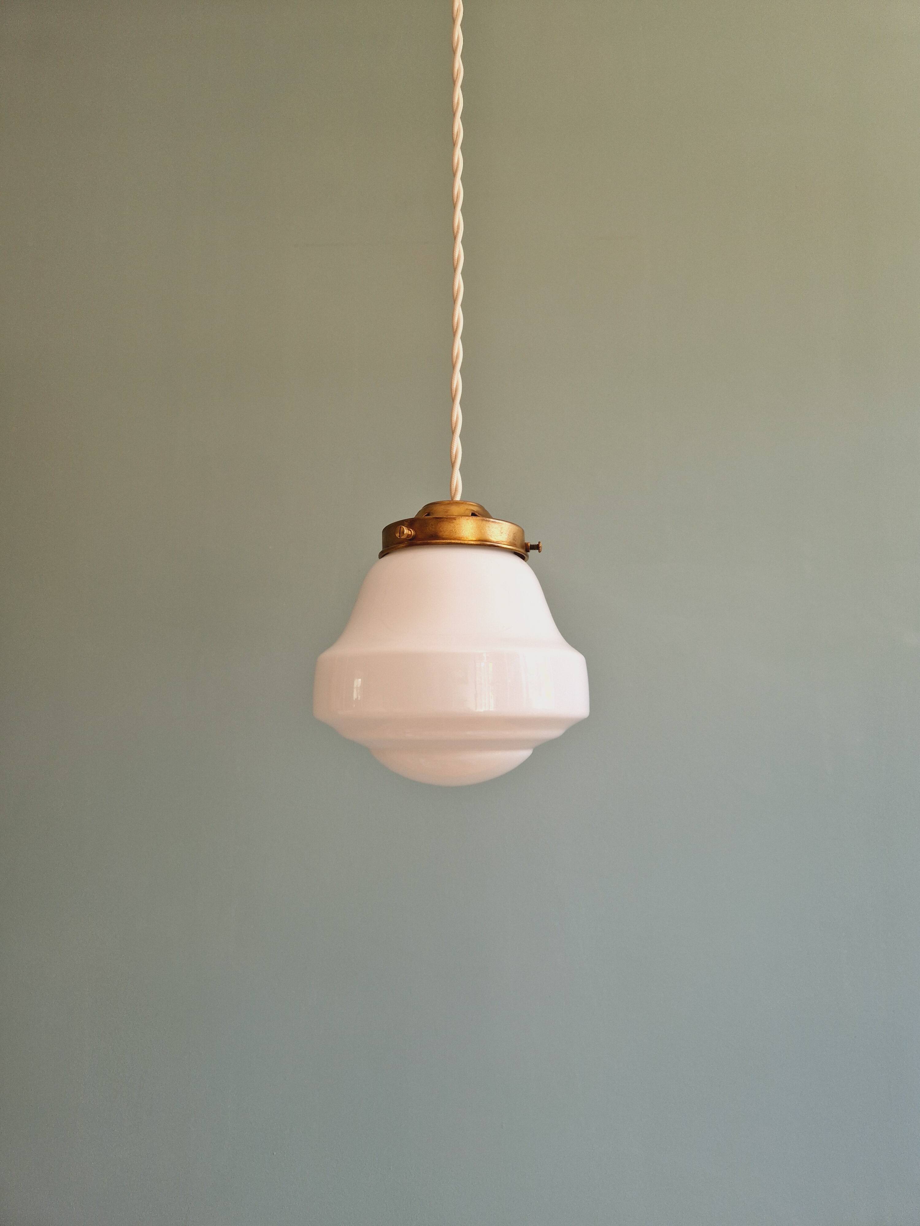 Art Deco pendant light in white opaline glass, 1920s-30s