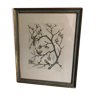 Antique engraving branch with bird