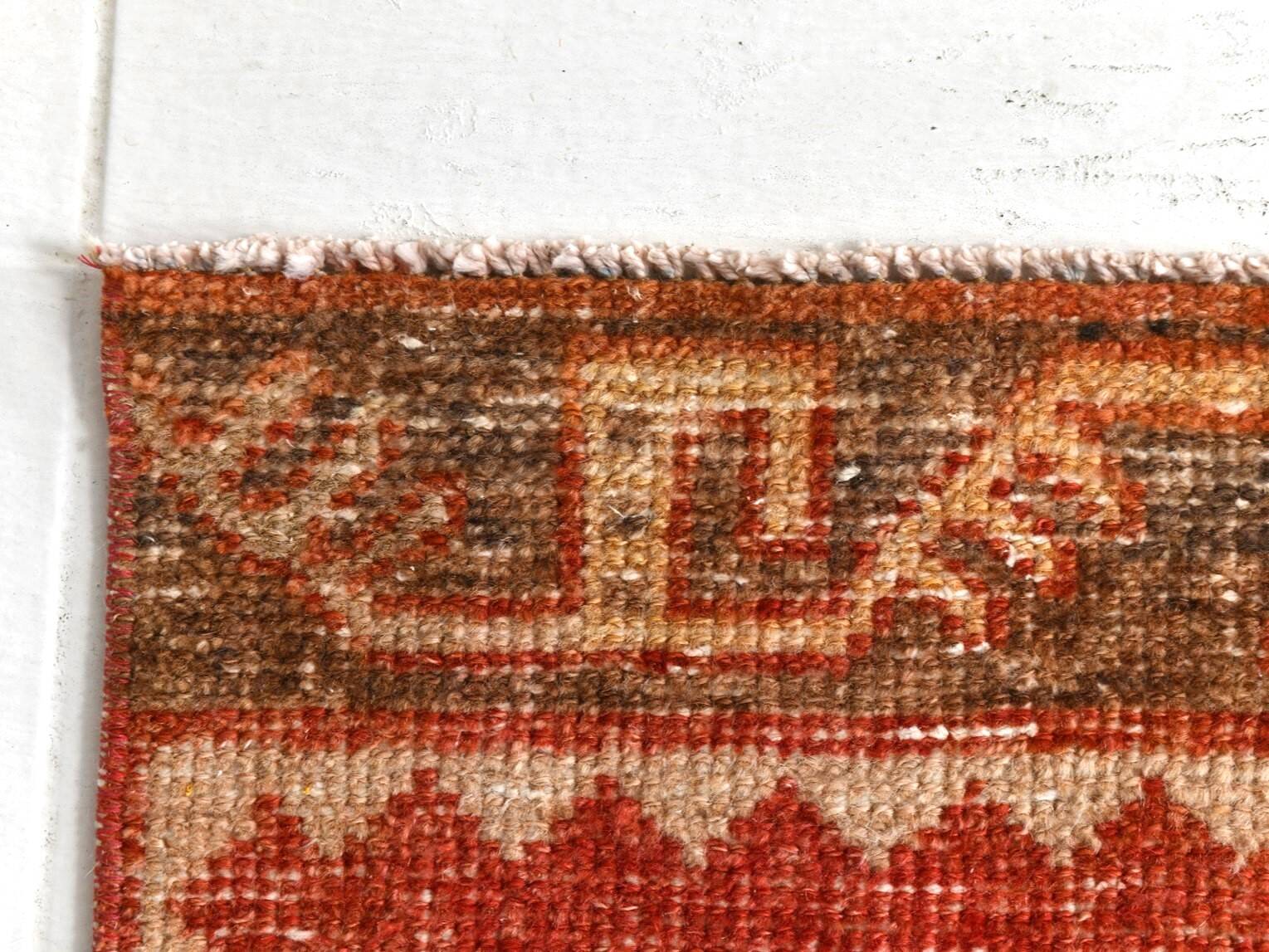 Turkish Red & Cream Oriental Vintage Runner Ruıg, 87x379Cm