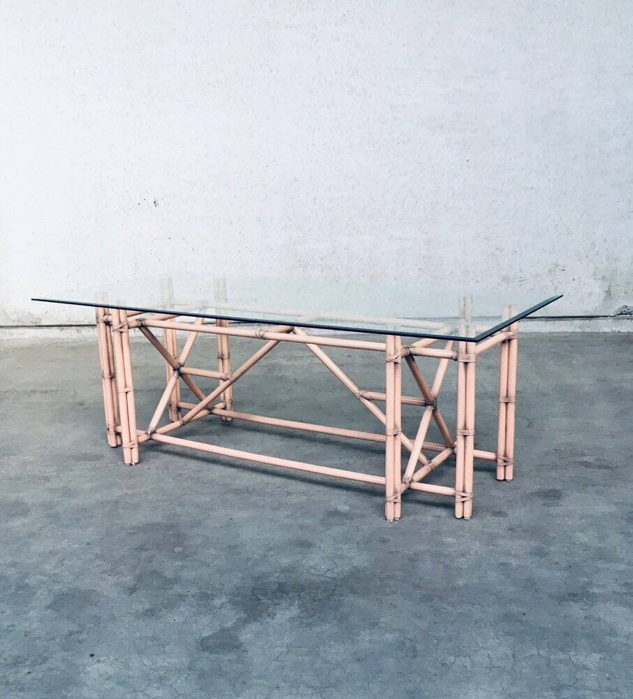 Organic Monumental Faux Bamboo Glass Top Dining Table in the style of McGuire, 1980s