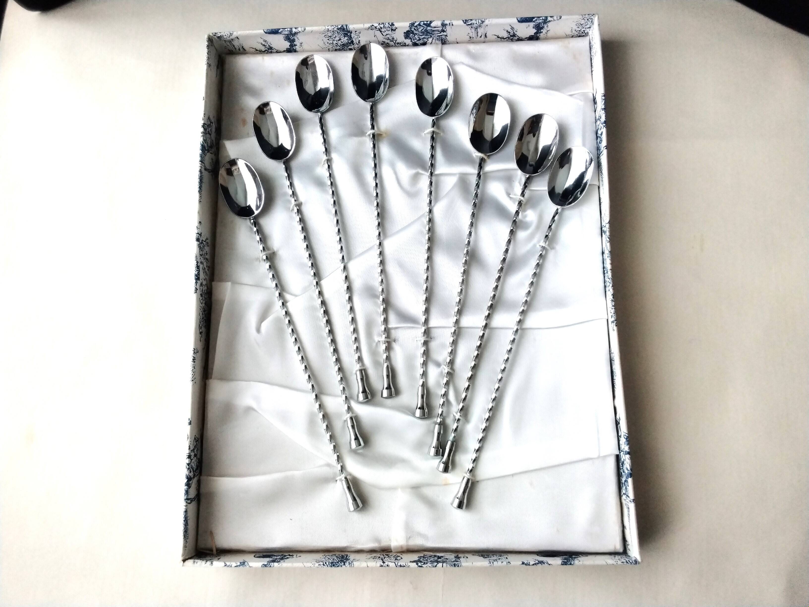 Set of 8 mazagran spoons, cocktail, ice in stainless steel