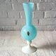 Grand VASE décoratif rétro pied opaline bleue, vase vintage Italie