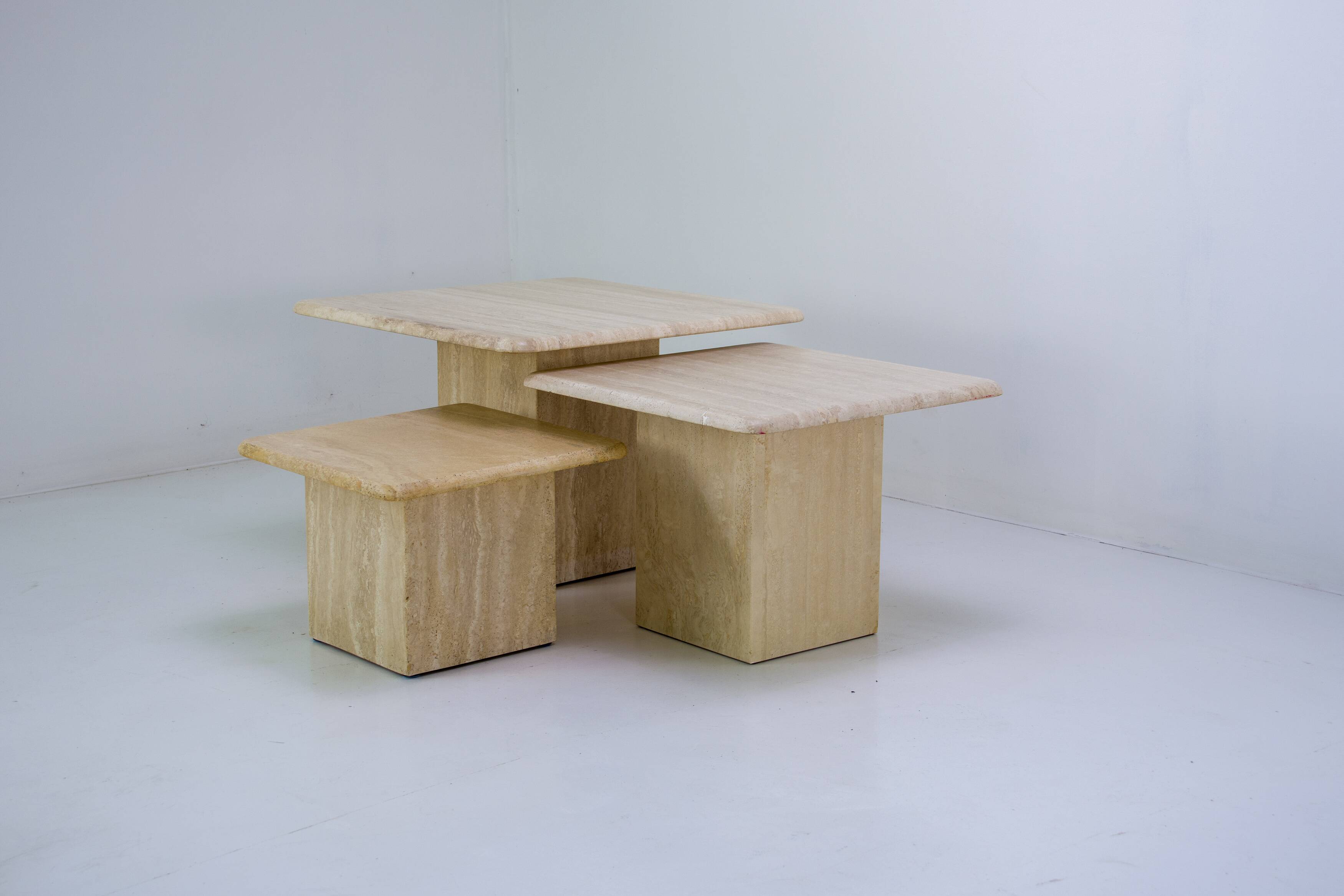 Set of 3 vintage travertine nesting coffee tables