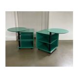 Ensemble de tables d'appoint / tables de chevet design vintage, vertes et noires, années 1980